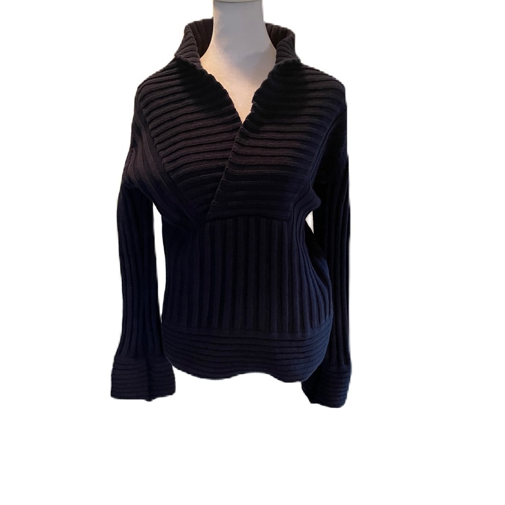Chadwick’s Navy Blue Cross Wrap Front V-Neck Thick Long Sleeve Sweater Medium - Picture 2 of 10